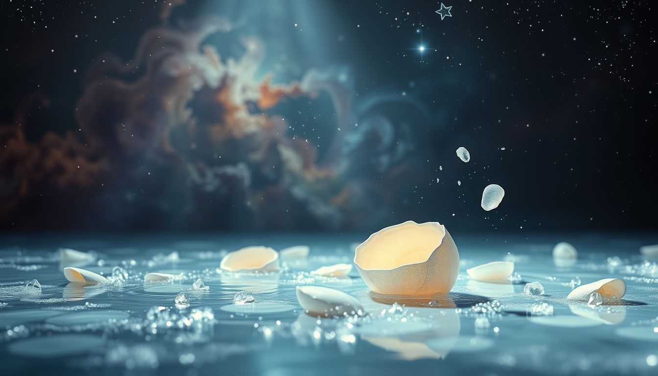 Dromen van eierschalen in water symboliseert emotionele kwetsbaarheid en reiniging.
