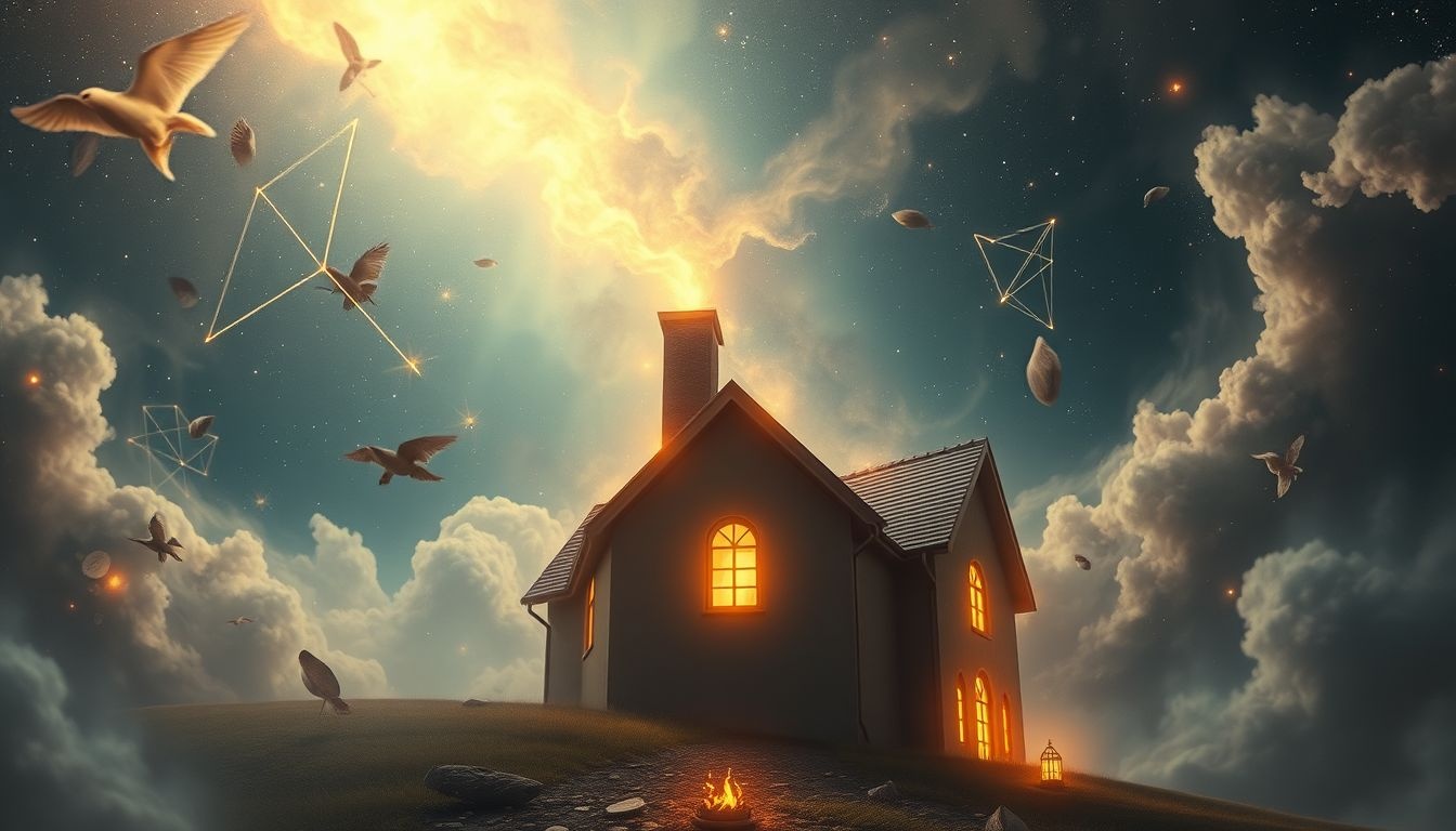 Een schoorsteen op de gevel symboliseert warmte en bescherming.