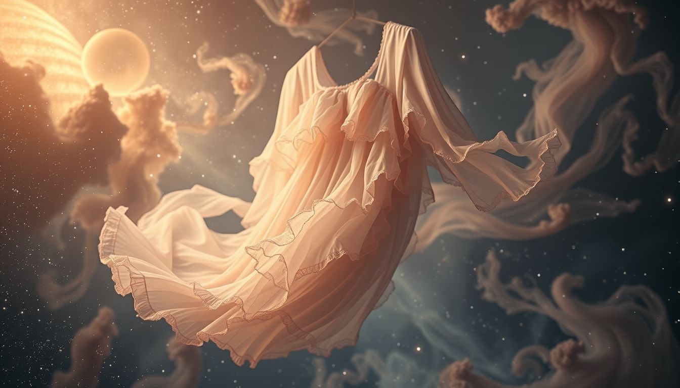 Ruches op oude kleding symboliseren ingehouden emoties en herinneringen.