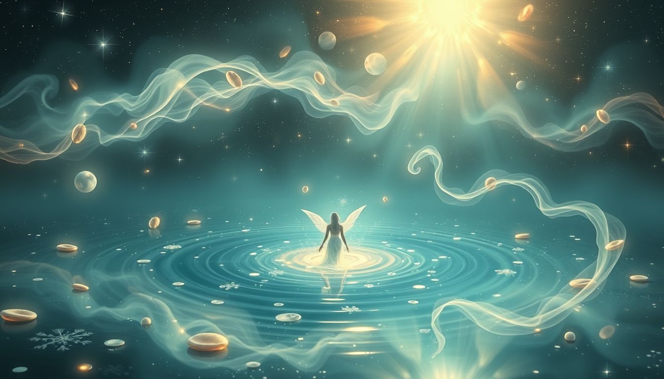 Een waternimf in een vijver symboliseert emotionele zuiverheid en intuïtie.