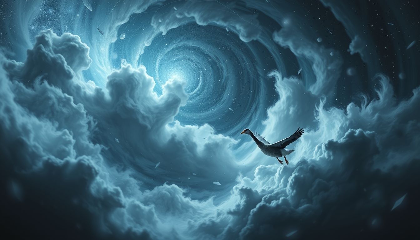 Een grauwe gans in storm symboliseert innerlijke conflicten en uitdagingen.