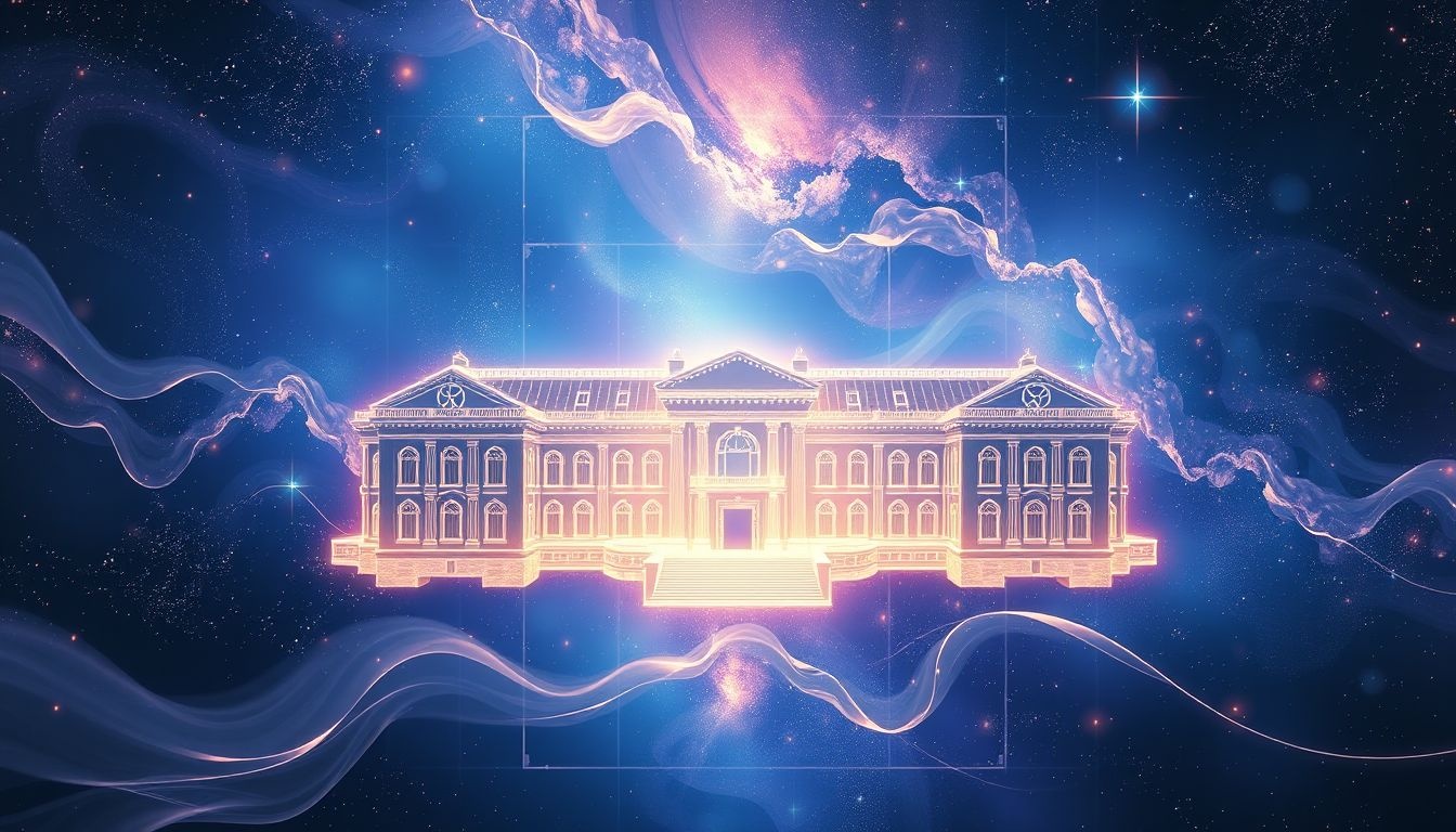 Dromen over plattegronden van openbare gebouwen symboliseren levenskeuzes en sociale connecties.