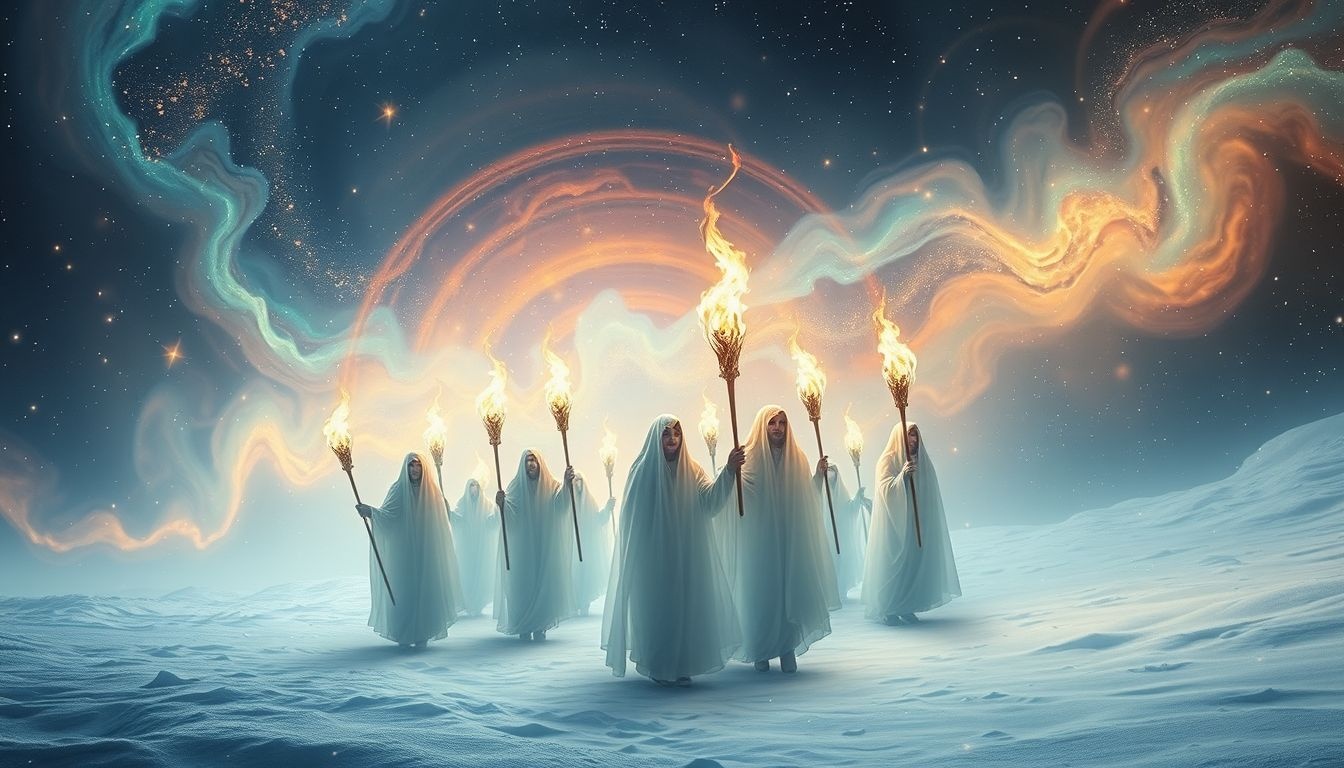 Marcheren met fakkels in sneeuw symboliseert doorzettingsvermogen ondanks tegenspoed.