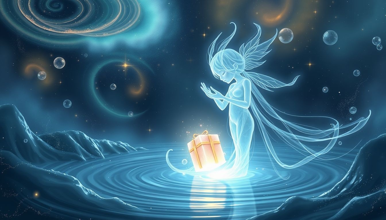 Een watergeest cadeau symboliseert onverwachte emotionele inzichten of kansen.