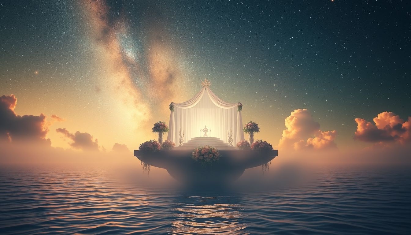 Een veldaltaar aan zee symboliseert spirituele zuivering en vrijheid.