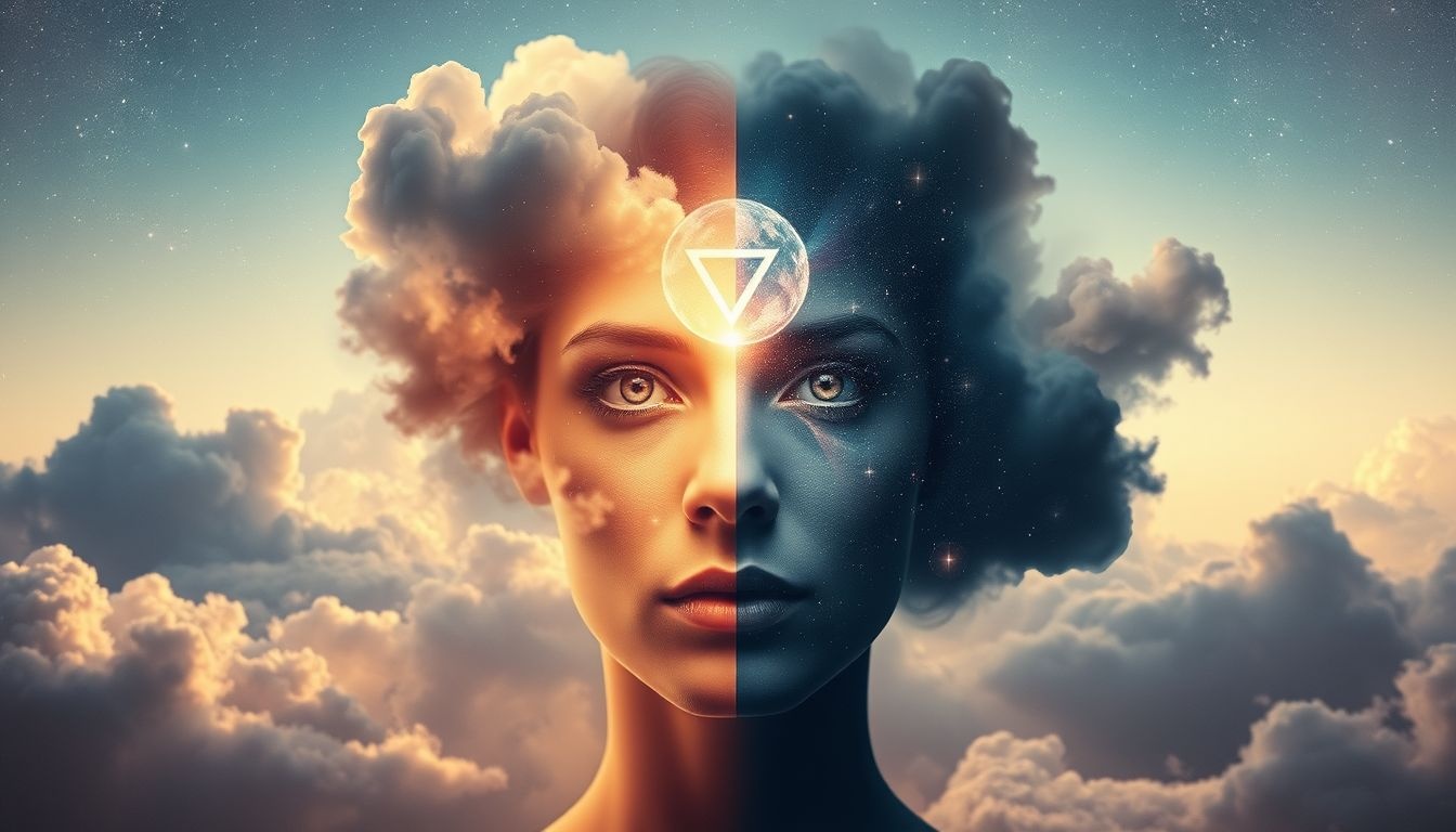 Een gespleten gezicht symboliseert vaak verborgen innerlijke conflicten.