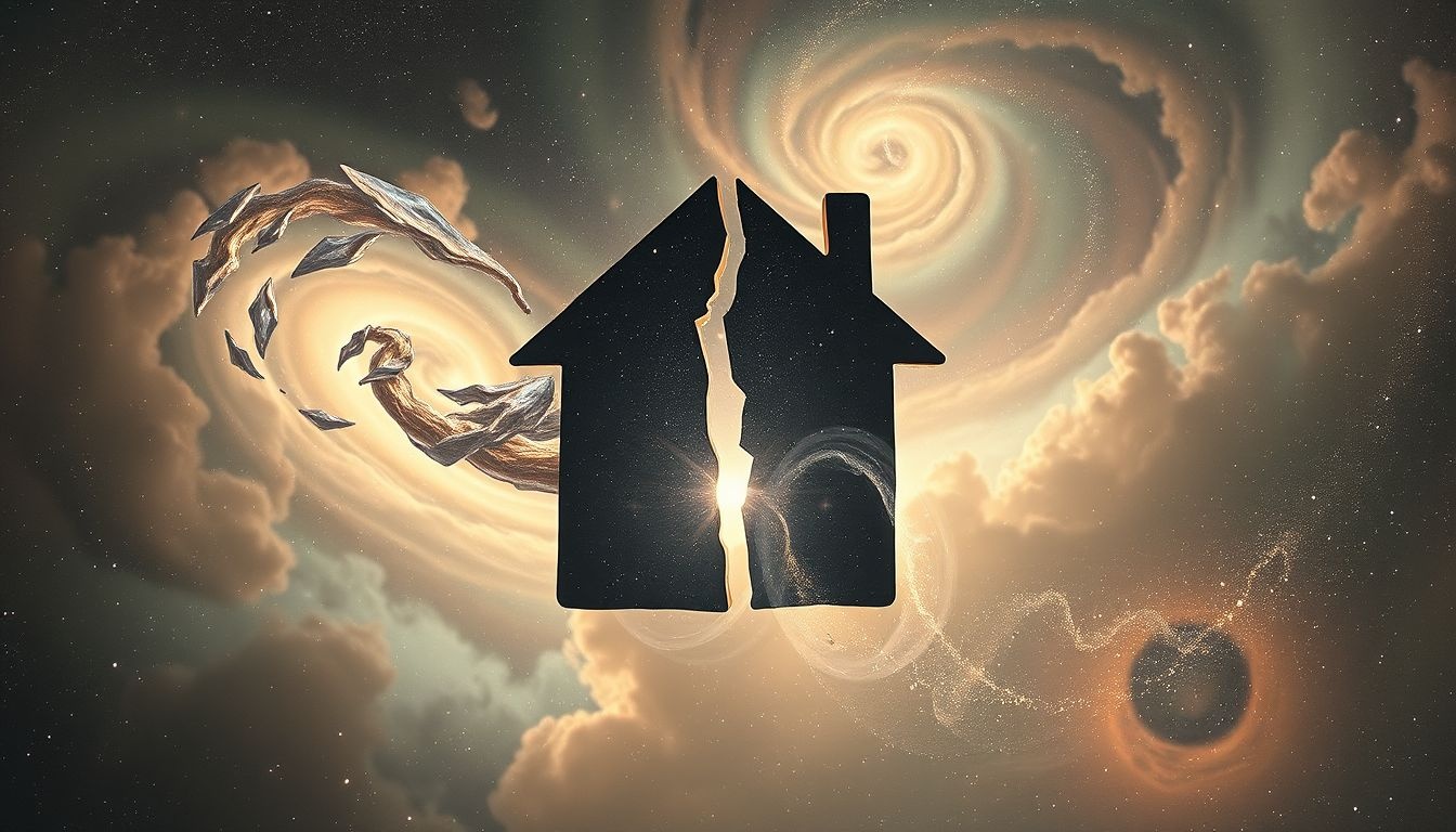 Een gespleten huis symboliseert vaak onderliggende gezinsconflicten en verdeeldheid.