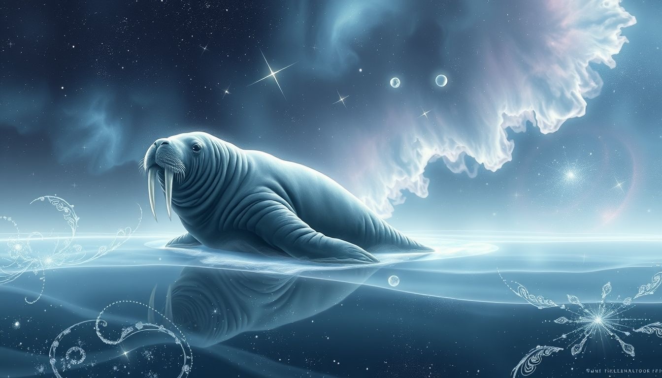 Een walrus op het land symboliseert kracht en aanpassingsvermogen.
