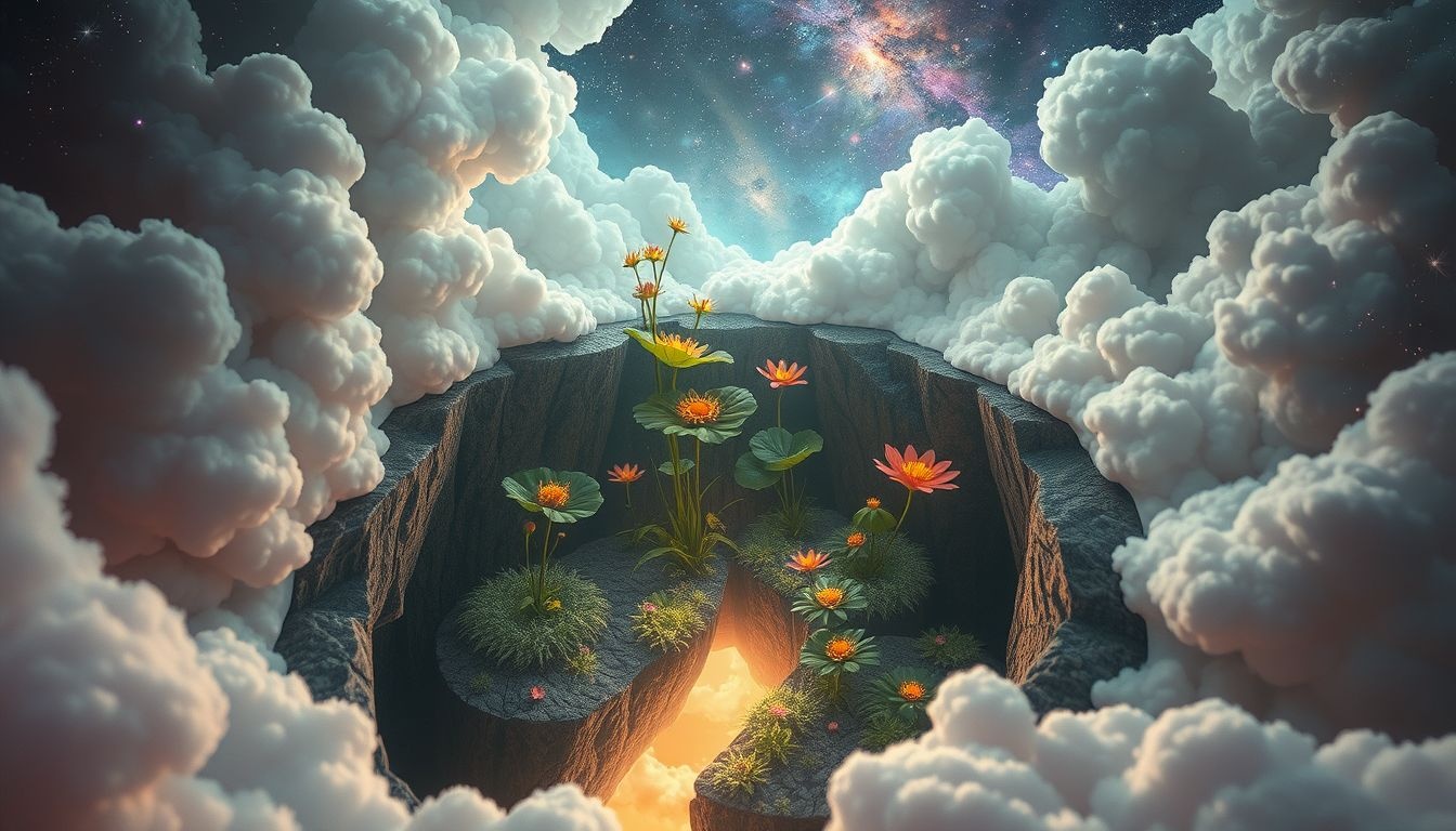 Een kloof met planten symboliseert groei en heling in dromen.