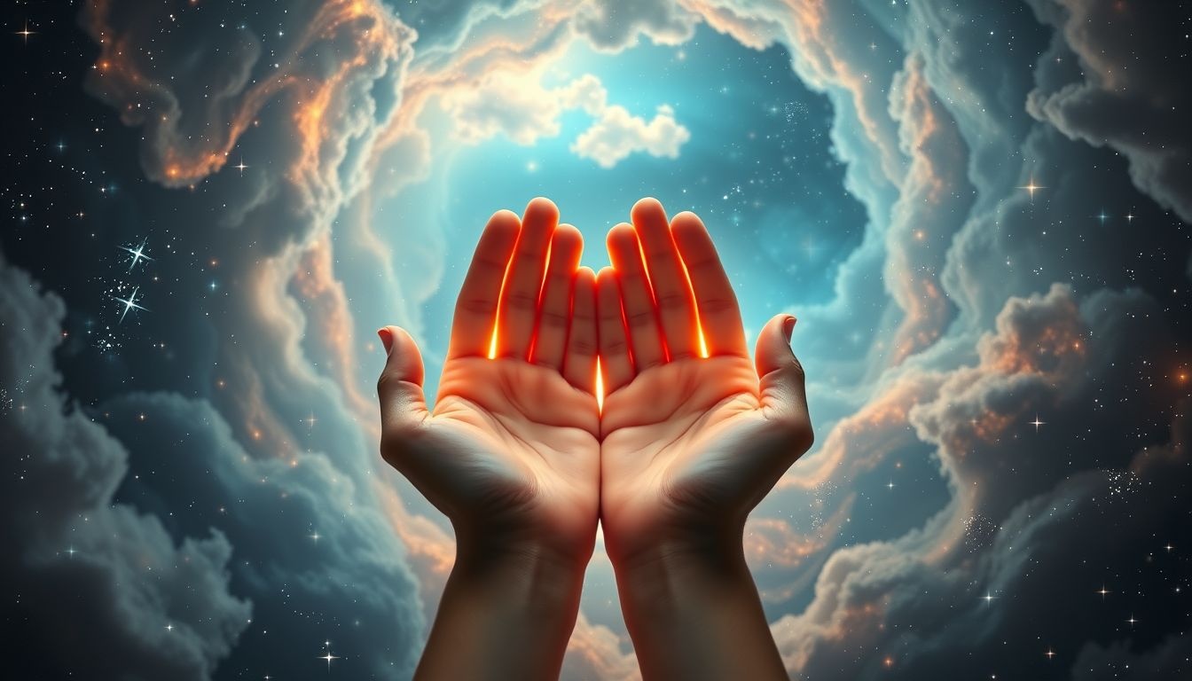 Met handpalmen omhoog symboliseer je overgave en openheid in dromen.