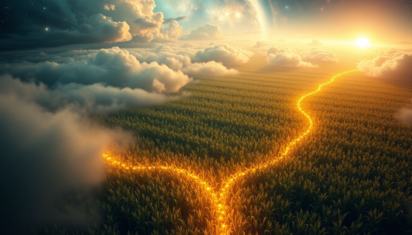 Vliegen boven maïsvelden symboliseert overzicht en bredere levenscontrole.