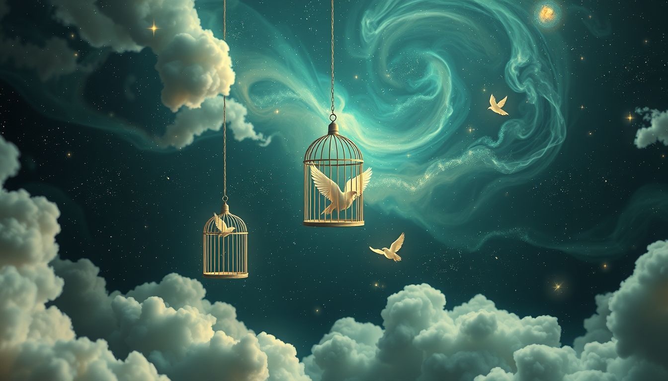 Een volle vogelvolière symboliseert vrijheid en creatieve energie.