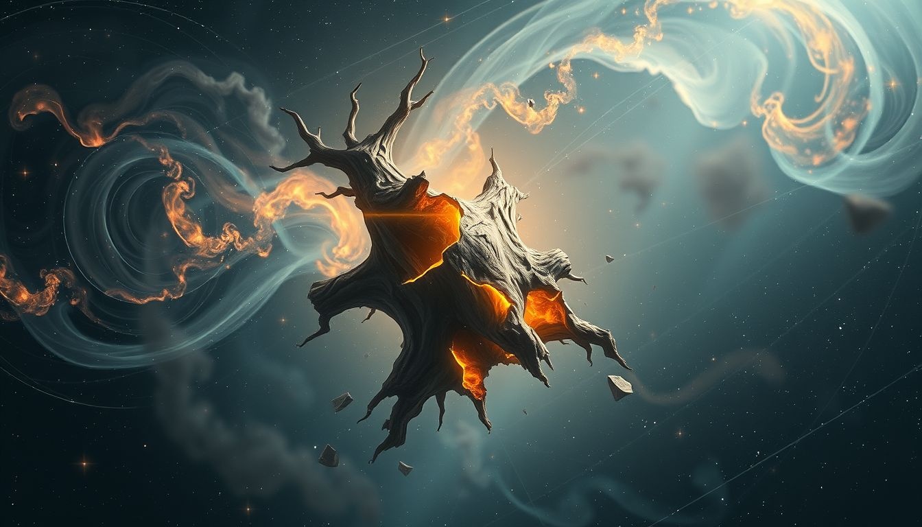 Barsten in een boomstam symboliseren innerlijke kwetsbaarheid en groei.