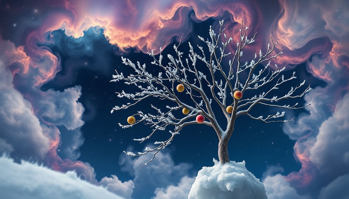 Dromen over een winterse fruitboom symboliseert verborgen potentieel en geduld.