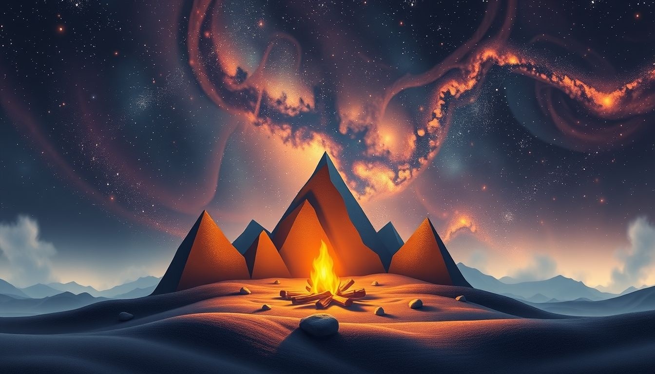 Dromen over kampvuur in de bergen symboliseren innerlijke rust en verbondenheid.