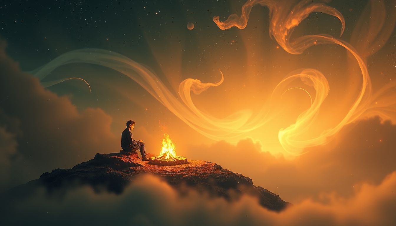 Dromen over alleen bij een kampvuur symboliseert innerlijke rust en reflectie.