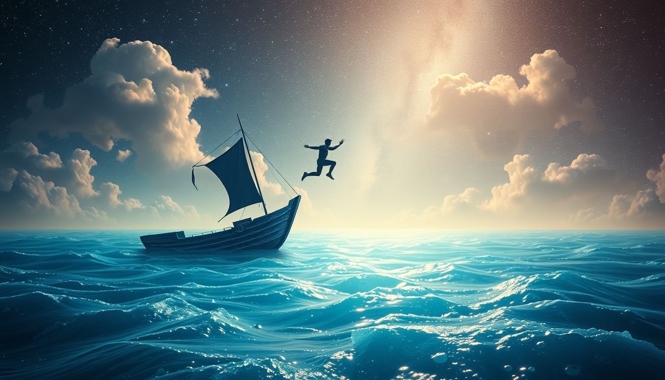 Dromen over springen van de Titanic symboliseert moed en loslaten.