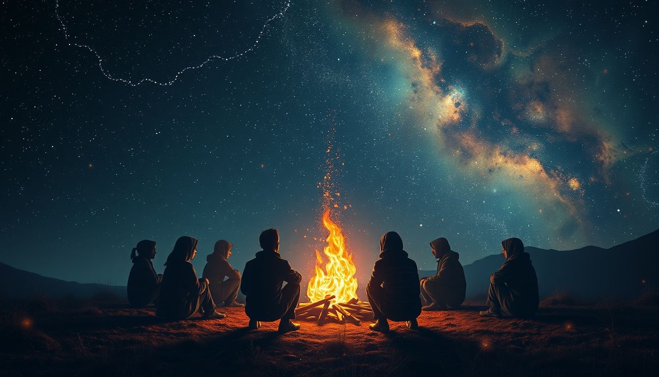 Dromen over kampvuurverhalen symboliseren verbondenheid en innerlijke wijsheid.