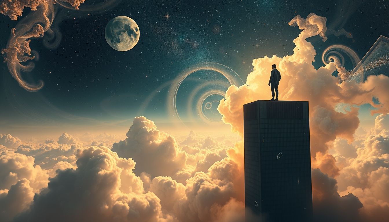 Vastzitten op wolkenkrabberdak symboliseert vaak gevoelens van onzekerheid.