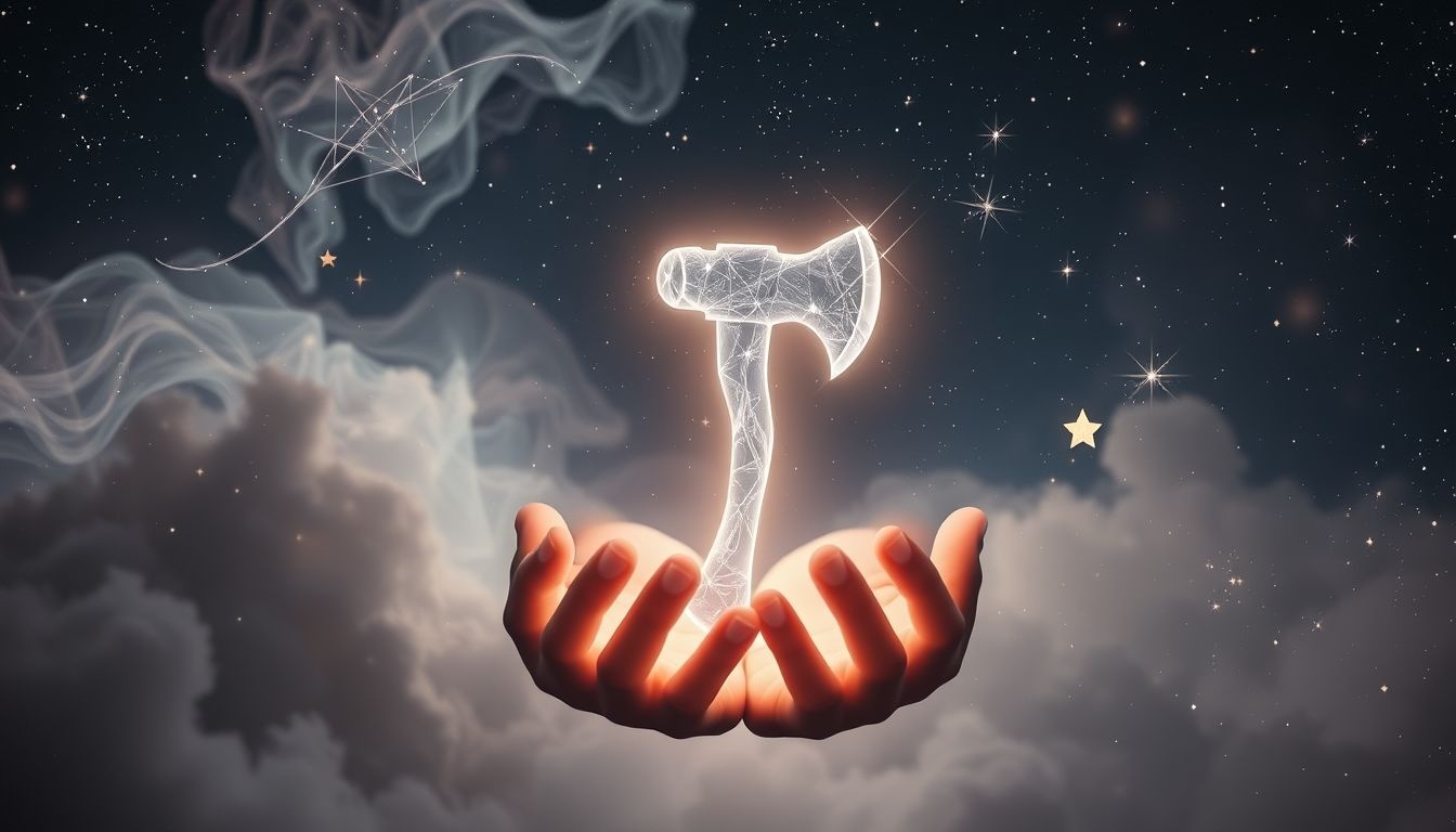 Een bijl in dromen symboliseert vaak kracht en transformatie.