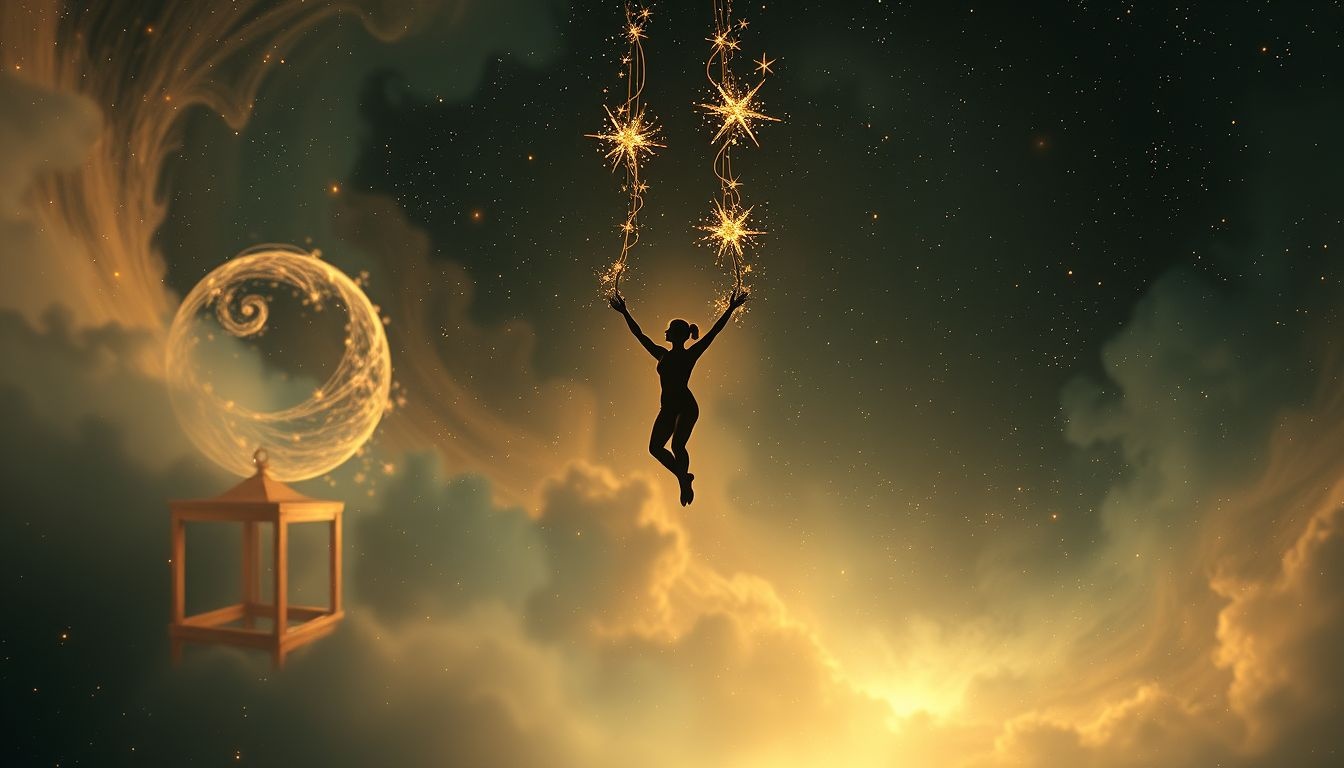 Zelfverzekerd zwaaien aan de trapeze symboliseert moed en balans in uitdagingen.