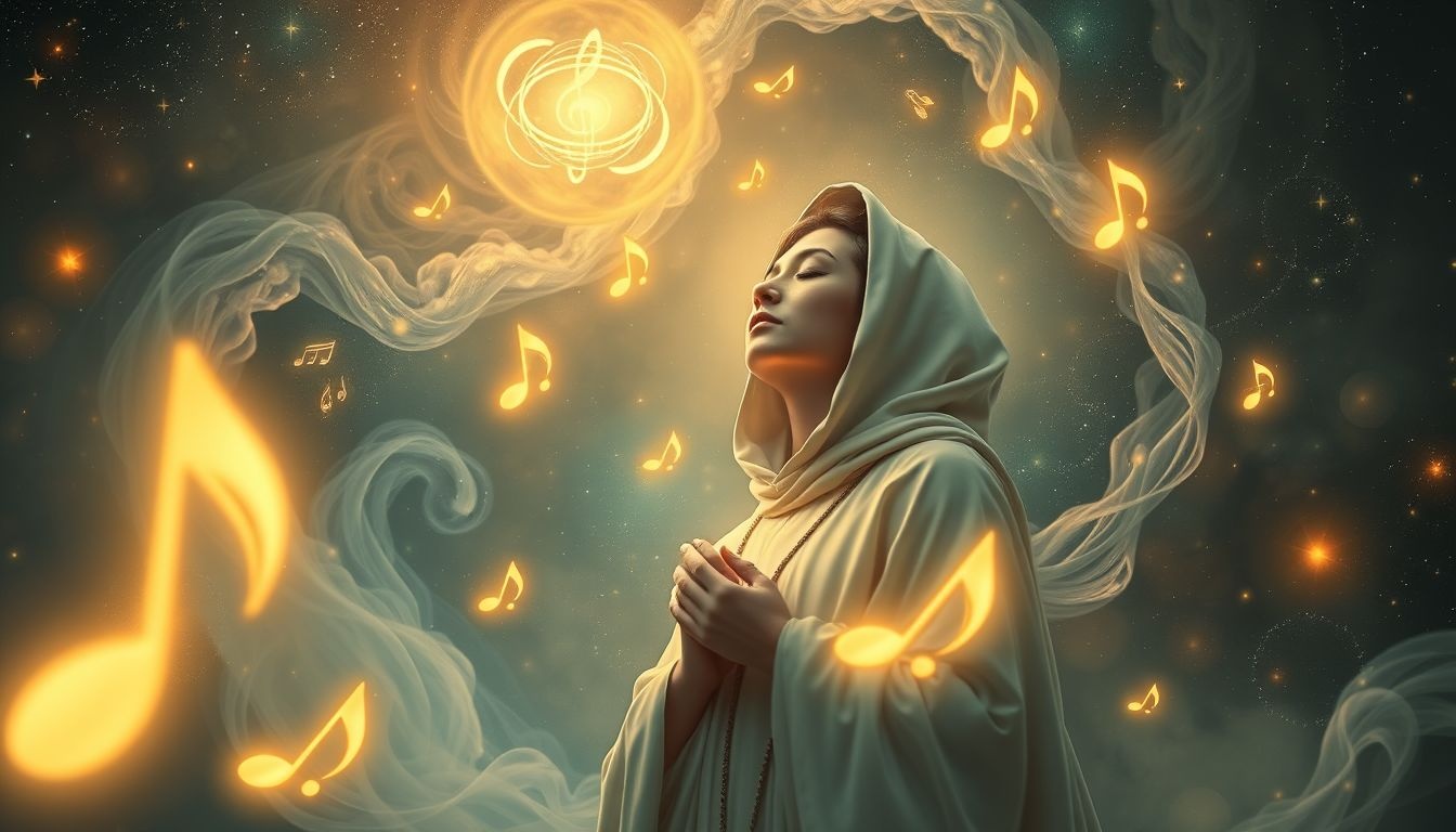 Een zingende diaken symboliseert spirituele vreugde en begeleiding.