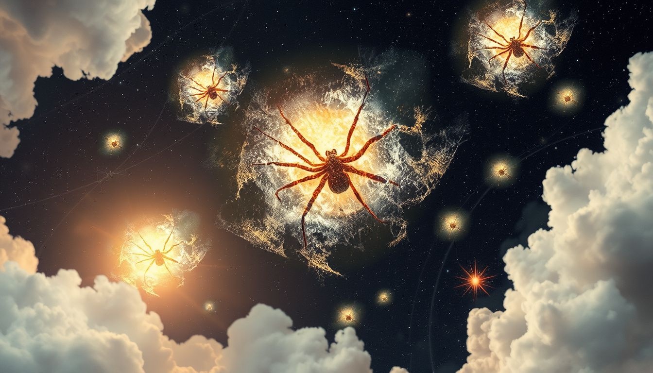 Meerdere spinnen doden symboliseert het overwinnen van vele angsten.