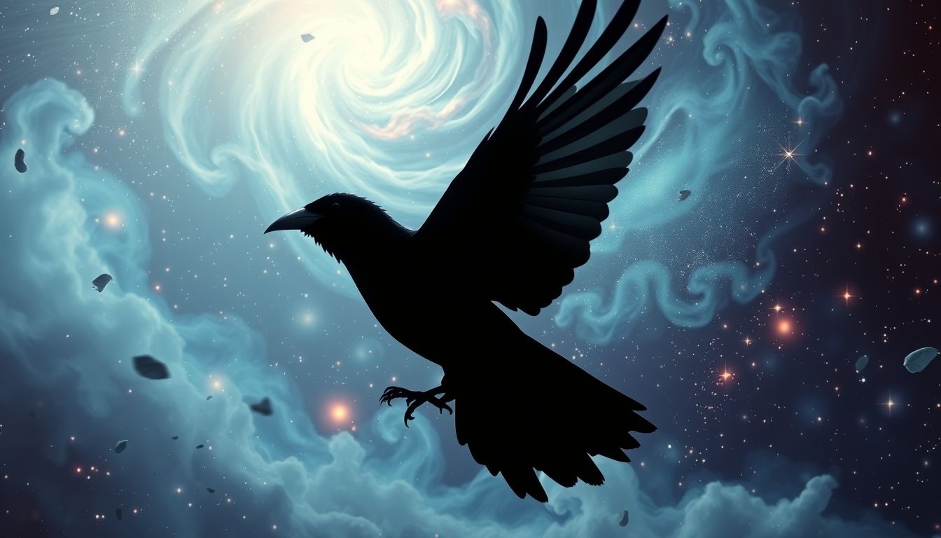 Een kauw die wegvliegt symboliseert loslaten en nieuwe kansen.