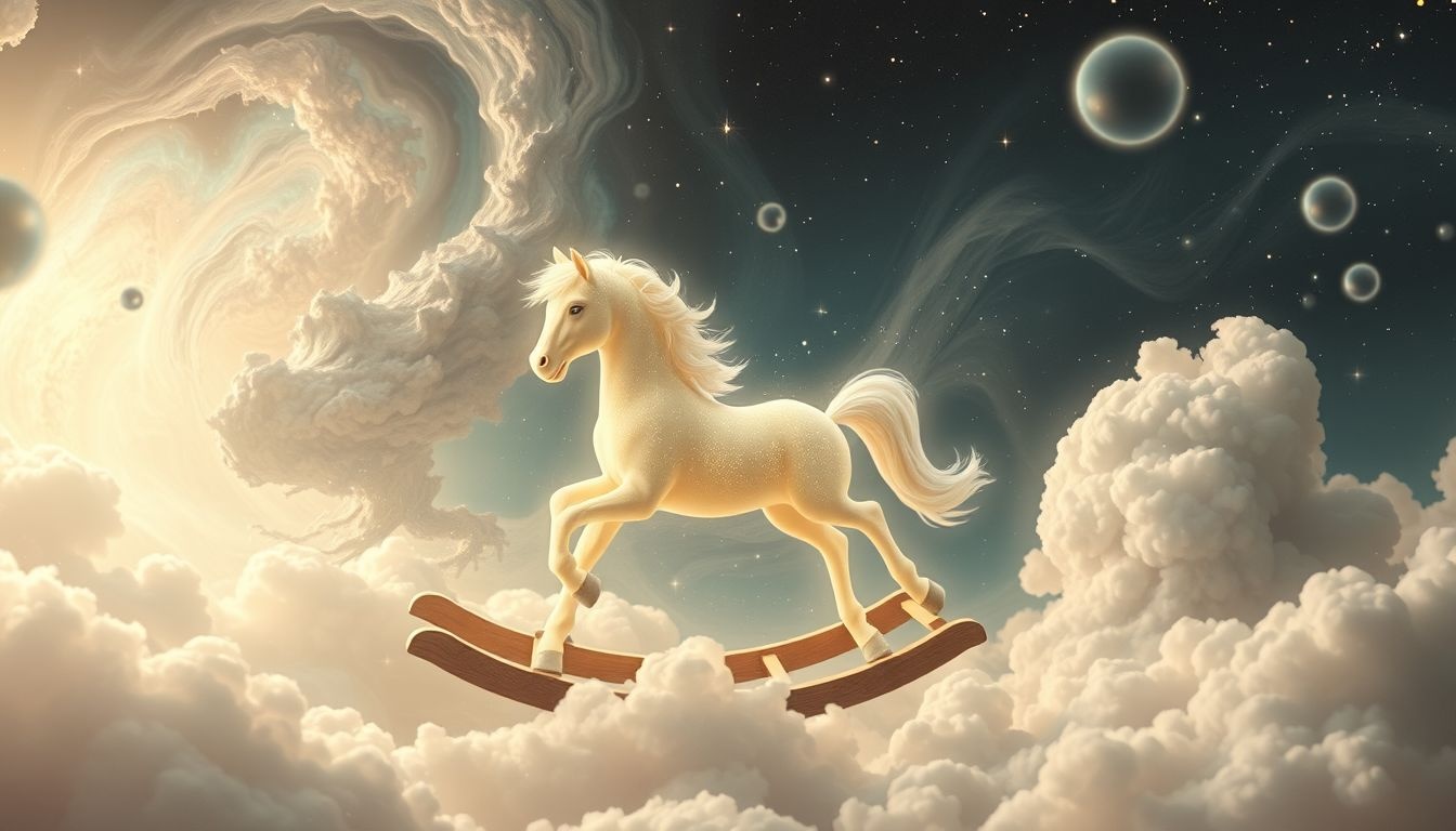 Een levend schommelpaard symboliseert jeugdige speelsheid en vernieuwing.