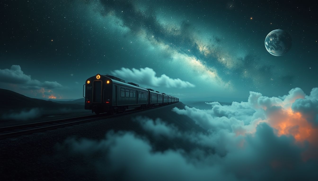 Een donkere treinreis symboliseert onzekerheid in levenskeuzes.