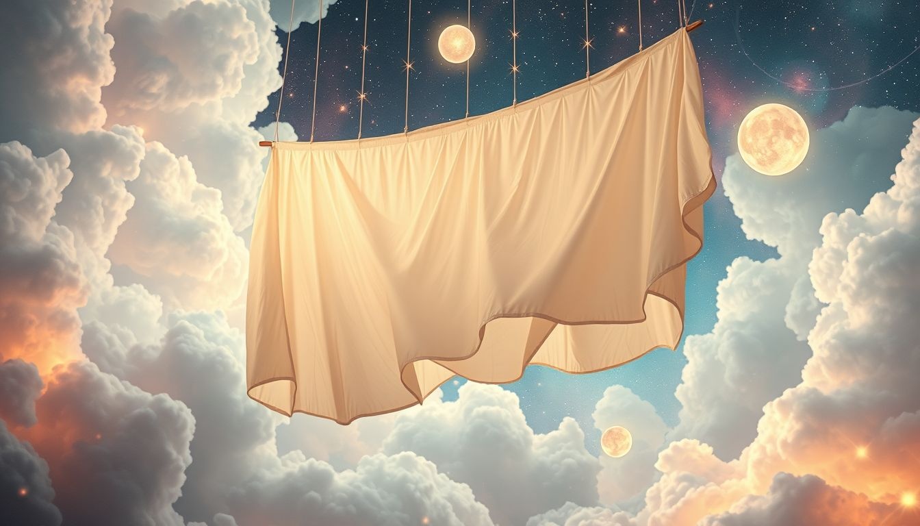 Lakens ophangen in dromen symboliseert het tonen van nieuwe levensfase.
