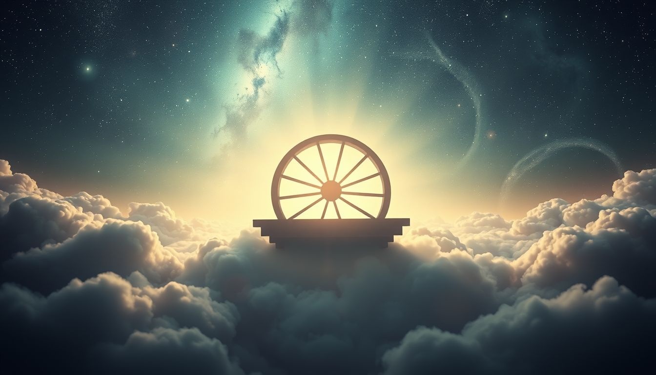 Een wagenwiel in de lucht symboliseert vrijheid en nieuwe kansen.