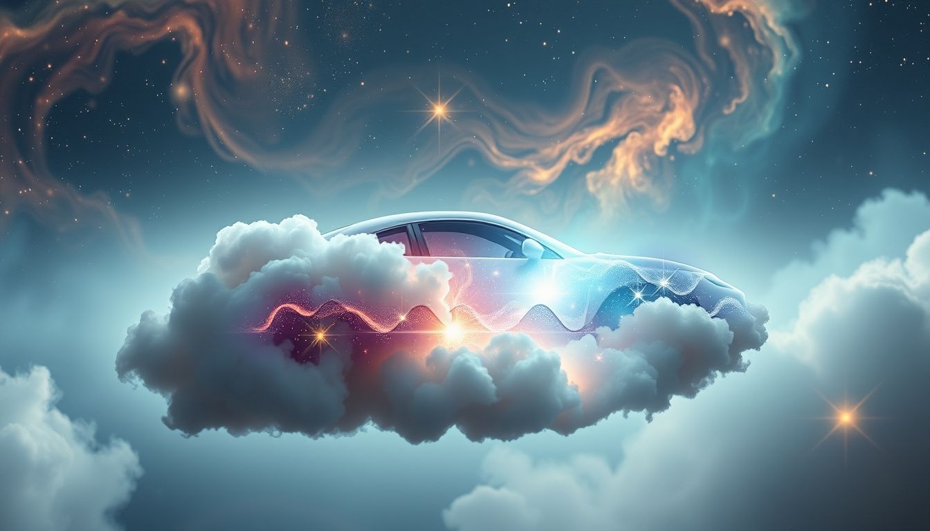 Een make-uptas in de auto symboliseert zelfzorg onderweg.