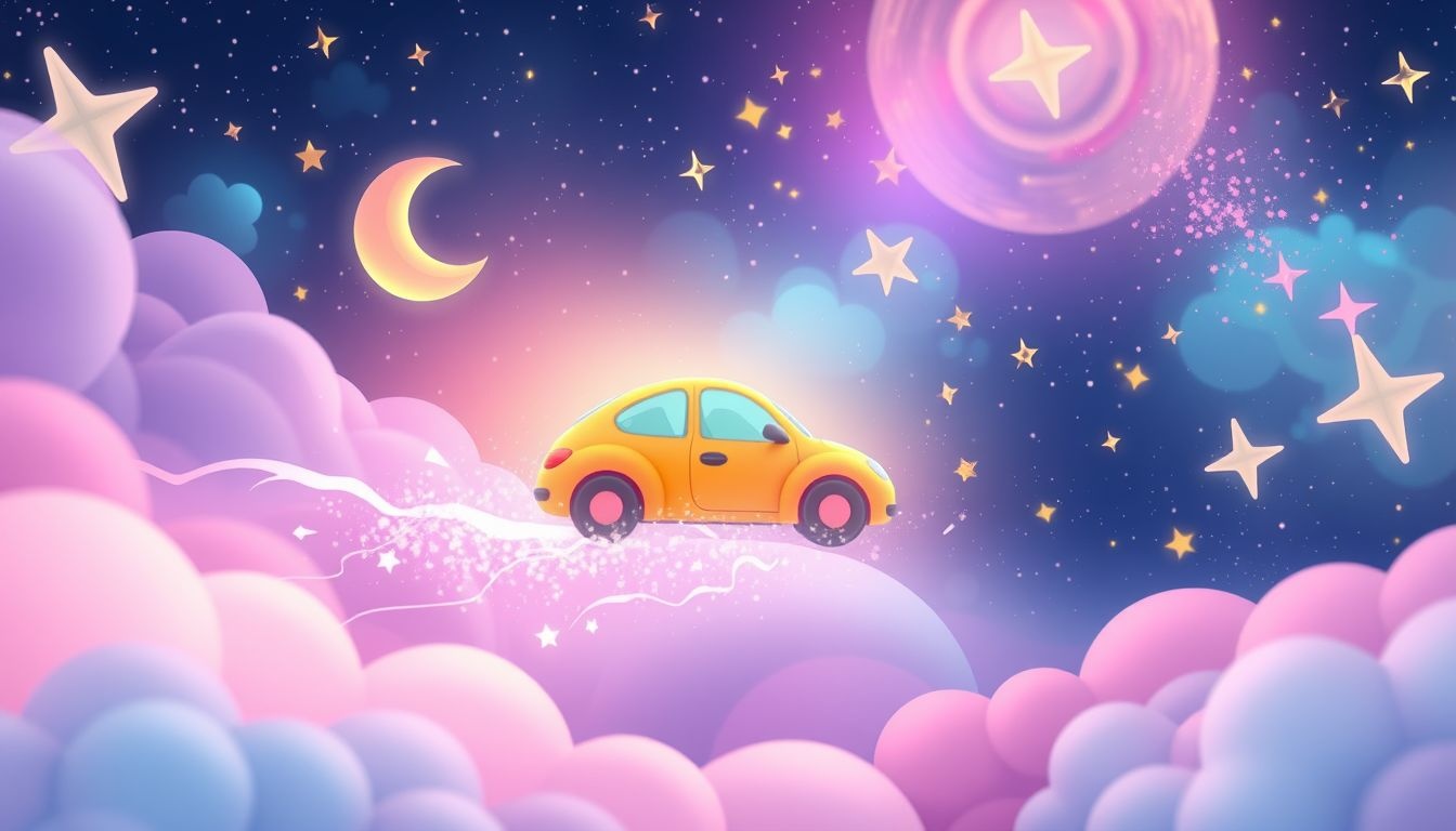 Dromen over cartoonauto's symboliseren speelse vrijheid en onbevangenheid.
