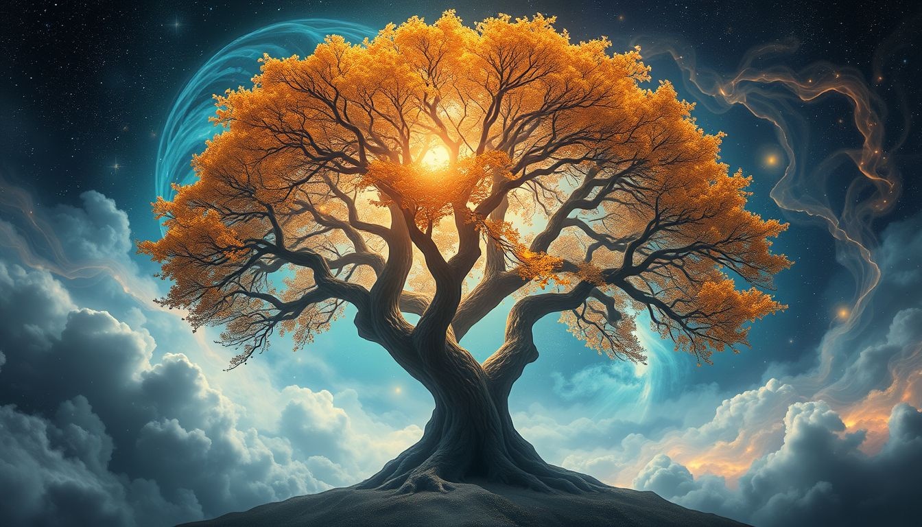 Een eik in de herfst symboliseert wijsheid en levenscycli.