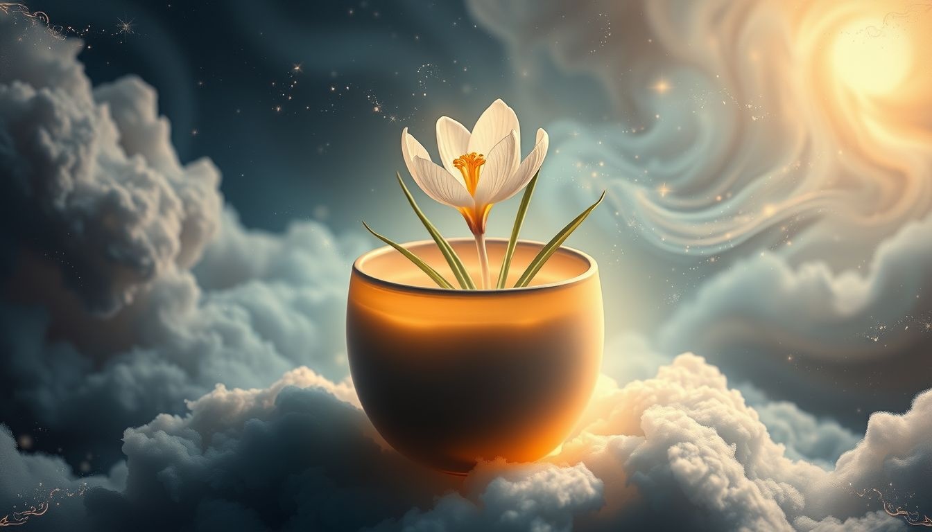 Een krokus in een pot symboliseert hoop en nieuw begin.