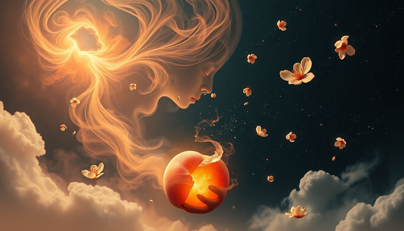 Een perzikpit eten symboliseert nieuwe kansen en verborgen talenten.