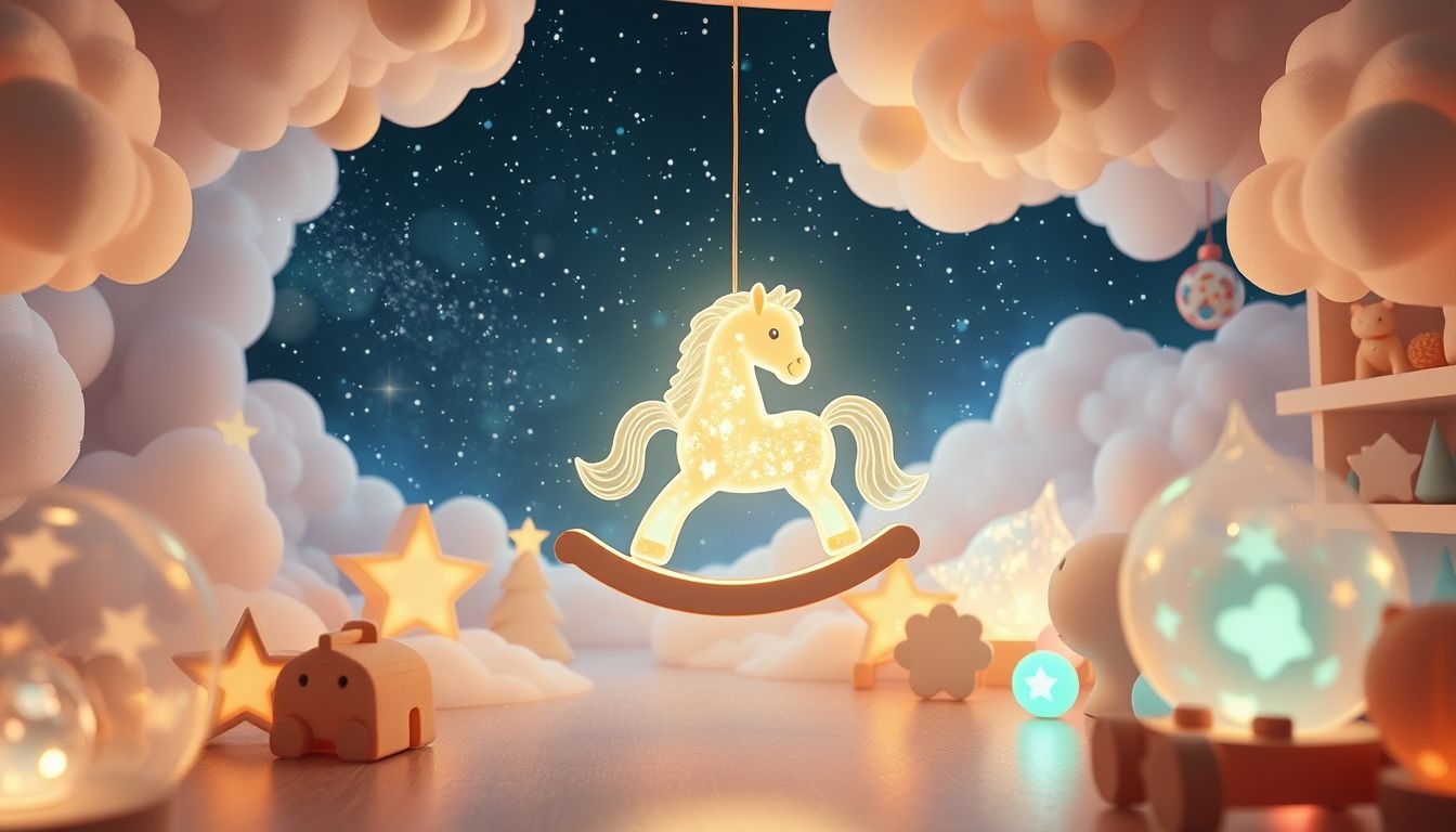 Een schommelpaard in een speelgoedwinkel symboliseert onschuld en nostalgie.