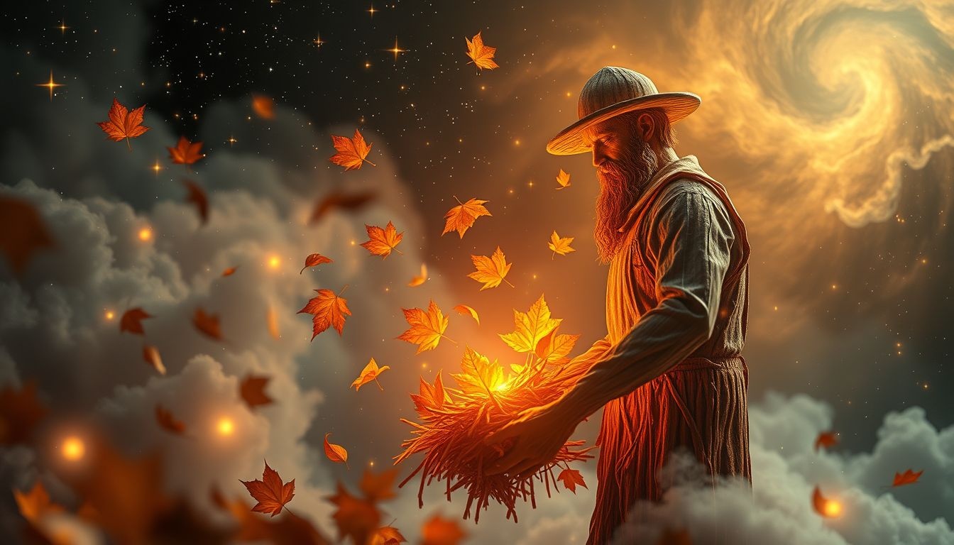 Een houtvester in de herfst symboliseert verandering en loslaten.
