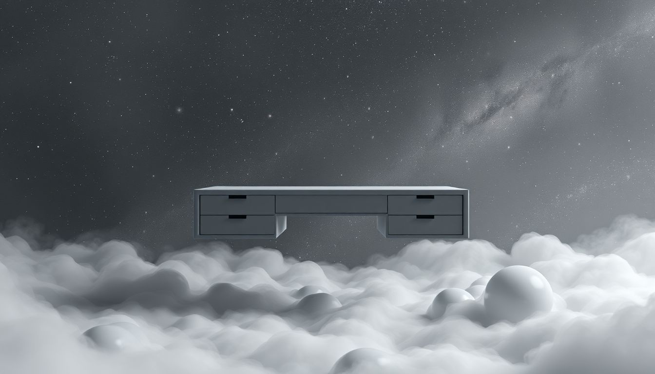 Een grijs bureau symboliseert neutraliteit en overzicht in dromen.