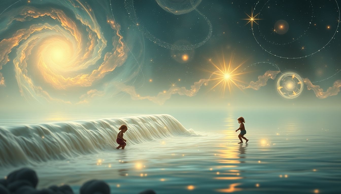 Kleine kinderen spelen bij een stuw symboliseren onschuld en nieuwe kansen.