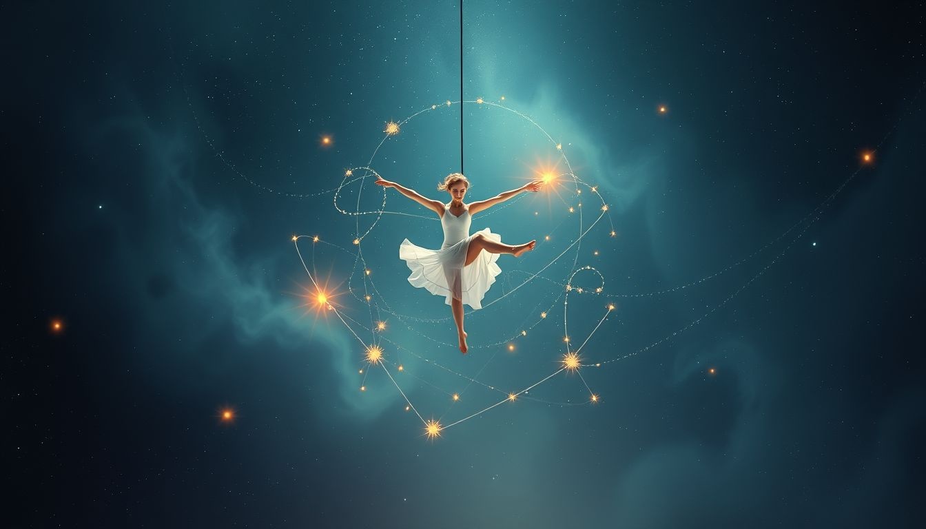 Een perfecte trapezeact symboliseert balans en moed in het leven.