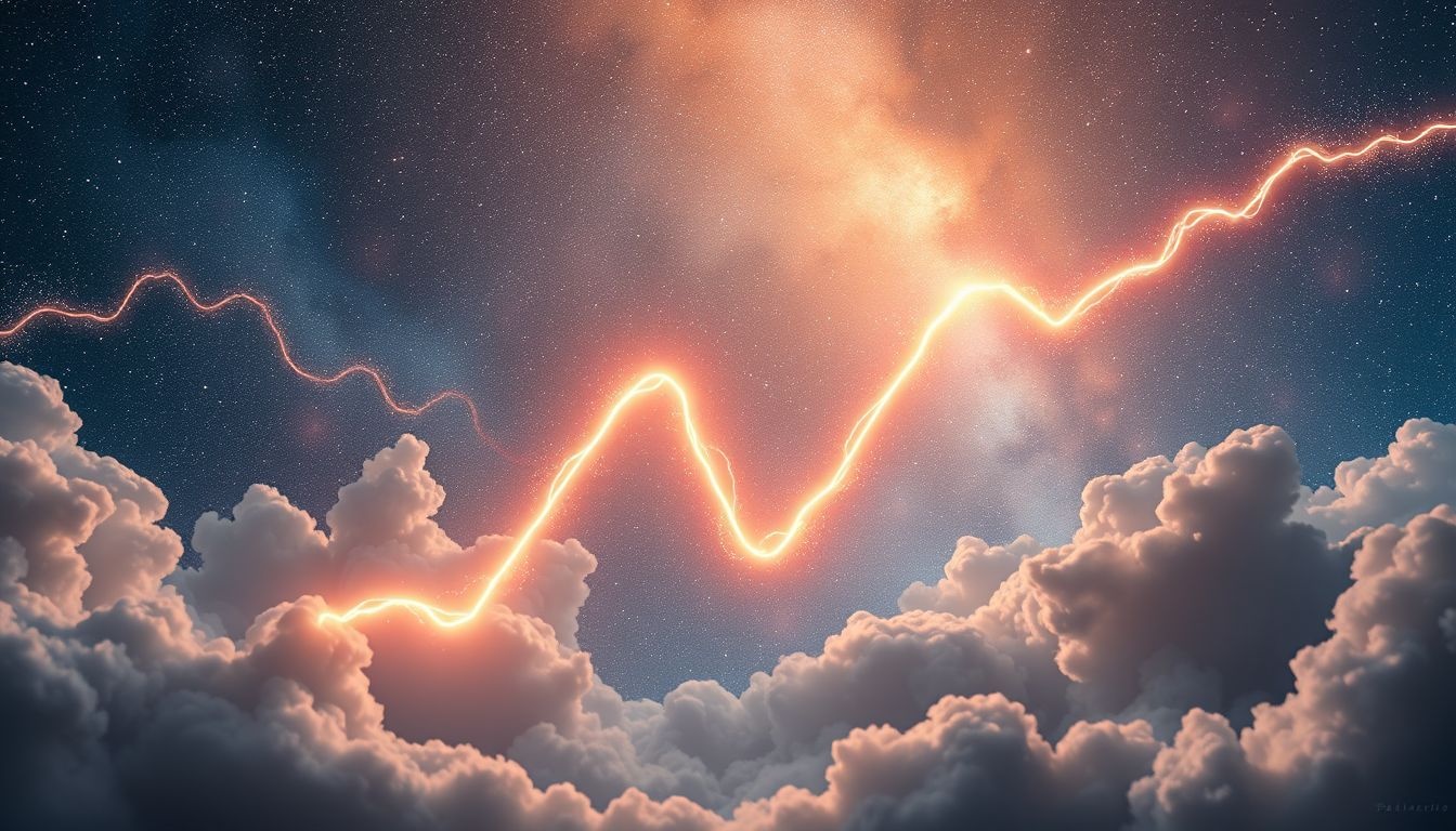 Een zigzaglijn in de lucht symboliseert onvoorspelbare levenspaden.