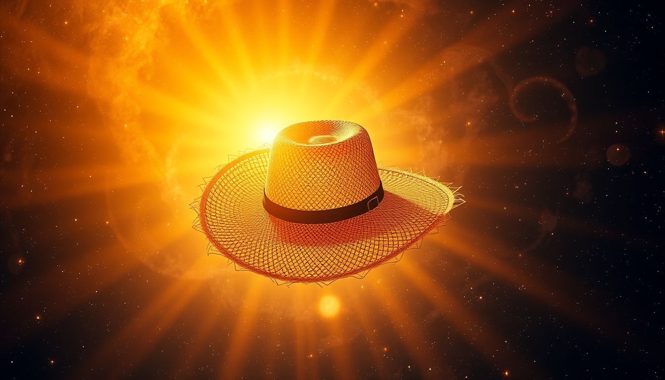 Een strohoed in de zomerzon symboliseert zorgeloze vrijheid.
