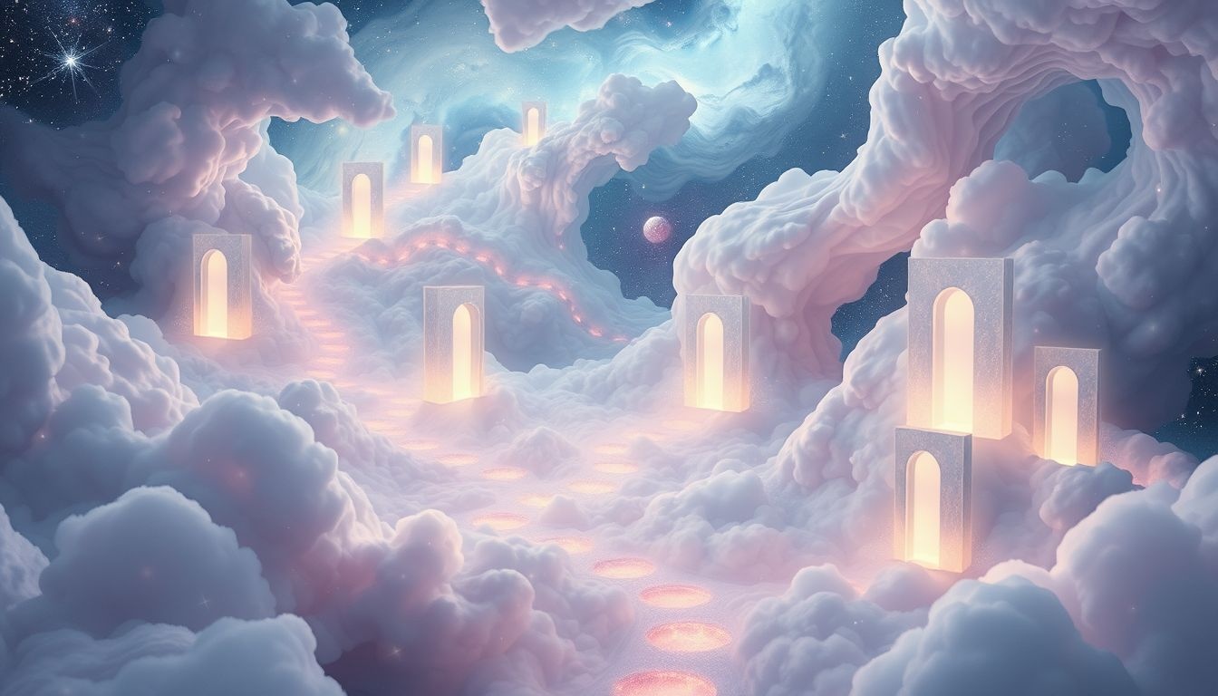 Een deur in een doolhof symboliseert keuzes en innerlijke verwarring.