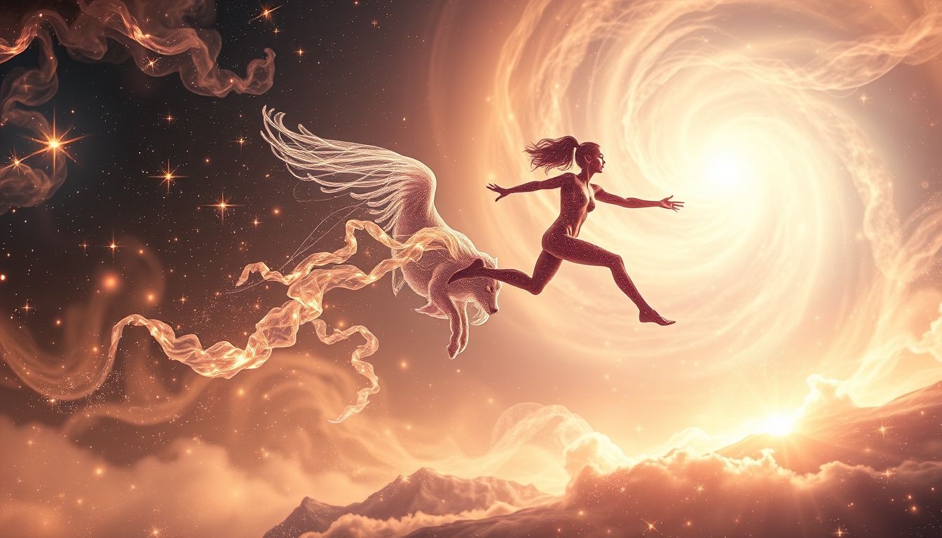 Springen met een dier symboliseert instinct en intuïtieve levenskeuzes.