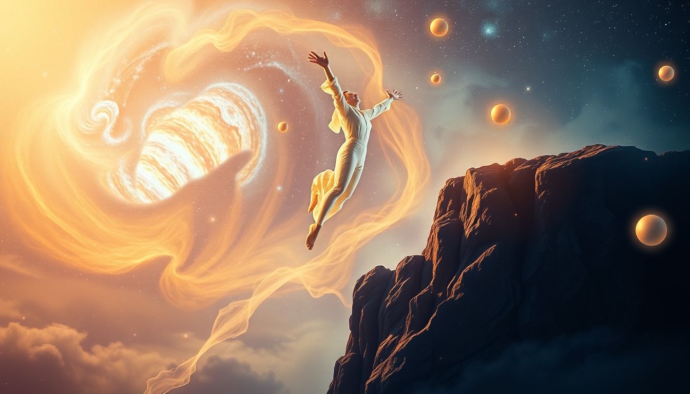 Springen van een rots symboliseert het overwinnen van angsten en groei.