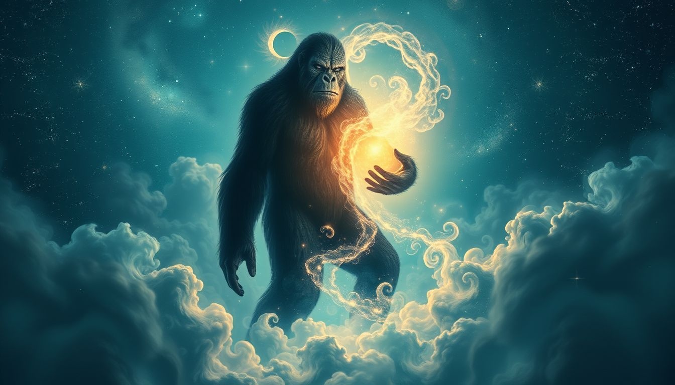Bigfoot met object symboliseert verborgen kracht en onbewuste wensen.