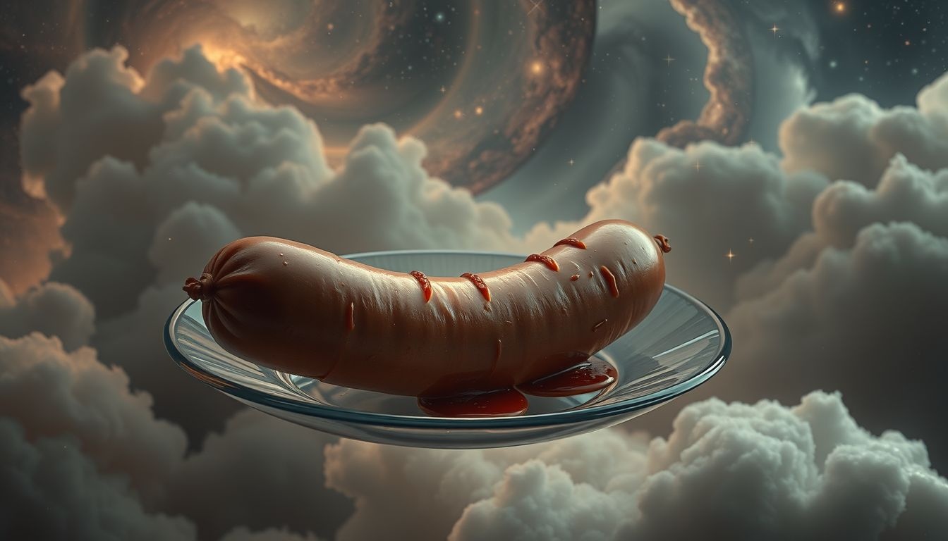 Een bloedworst op een bord symboliseert overvloed en gezondheid.
