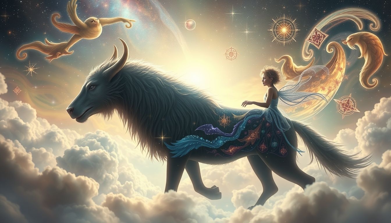 Een zoon van de Moedergodin begeleidt dieren als symbool van bescherming.